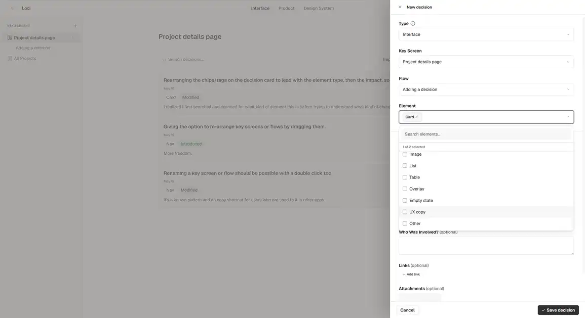 Log decisions as they happen screenshot